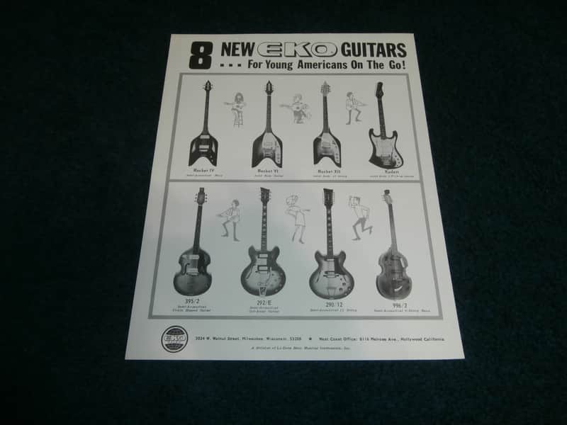 Vintage 1960's "8 New Eko Guitars" Flyer! Rocket, Kadett, 290/12, 292/E! image 1