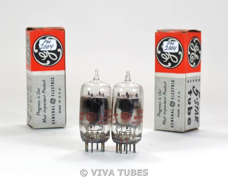 NOS NIB Date Matched Pair GE 5 Star USA 5965A [12AT7] CLEAR TOP Vacuum Tubes image 1