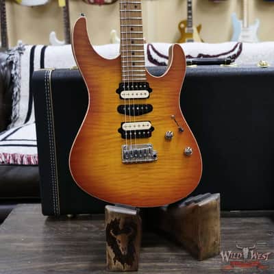 Suhr Custom Modern HSH Flame Top Genuine Mahogany Body Roasted Maple Neck Satin Honey Burst 7.70 LBS image 8