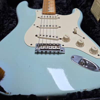Fender 1956 Stratocaster Relic CUSTOM SHOP LIMITED EDITION FSR Sonic Blue over Sunburst! 2005 Time Capsule Case Queen American Vintage 50s 1950's Reissue USA Strat Guitar image 14