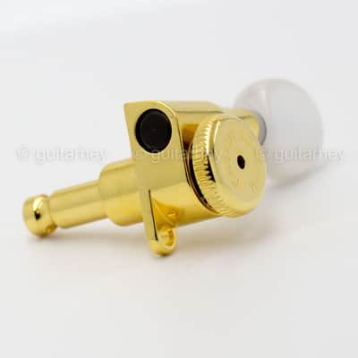 Hipshot 6-In-Line STAGGERED Closed-Gear Locking Mini Tuners OVAL PEARLOID - GOLD image 7