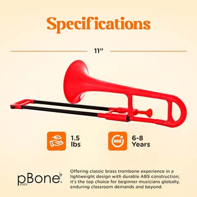 pBone Plastic Kids pBone Mini Trombone - Mouthpiece and Carrying Bag- Lightweight Versatile, Comfortable Ergonomic Grip- Eb Authentic Sound for Student & Beginner- Durable ABS Construction- Blue image 13