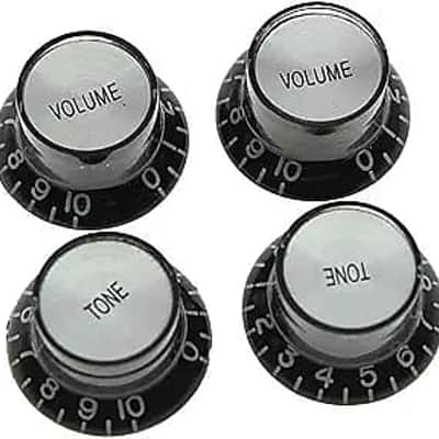 Set of 4 LP Guitar Reflector Knobs Black with Chrome Cap Top Hat Knobs for SG Epiphone Les Paul image 2