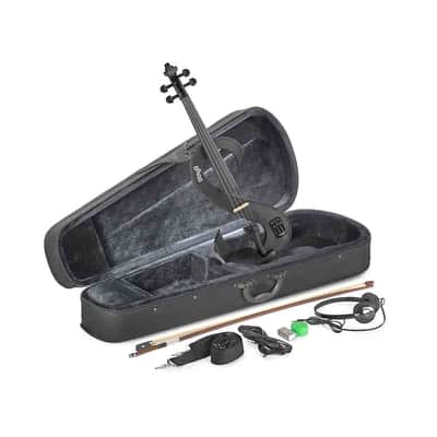 Stagg EVN 4/4 MBK S Shaped Electric Violin Set w/Soft Case, Bow, Strap, Rosin, Headphones & 9V Battery image 1