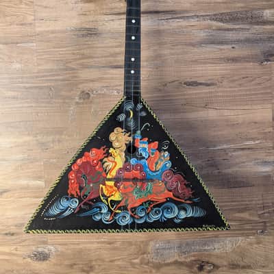 Unbranded Russian Balalaika 3 String Guitar Black Original Hand Painted Graphics image 1