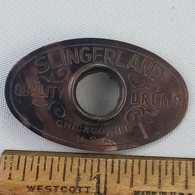 Slingerland 1950-53 Brass/Tan Oval Badge Chicago 50s Snare/Bass Drum +OG Grommet image 1