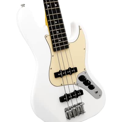 CNZ Audio JB Electric Bass Guitar - Maple Neck, Ivory Pickguard, White image 3