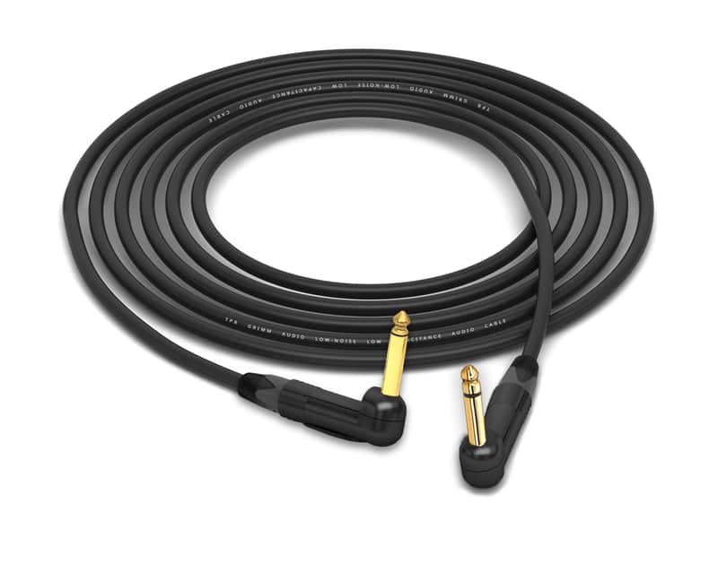 Grimm TPR Instrument Cable | Guitar Bass & Keyboard w/ Neutrik Gold 90�� 1/4" TS | Black 8 Feet image 1