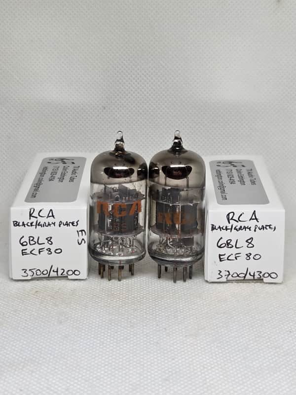 RCA 6BL8 / 6LN8 Black & Gray Plates Well Matched (5.4%/2.3%) Pair NOS ECF80 LCF80 image 1
