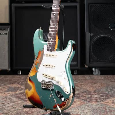 Fender Custom Shop 1965 Stratocaster Super Heavy Relic Electric Guitar - Super Faded Aged Sherwood Green Metallic over 3-Color Sunburst with Hardshell Case image 17