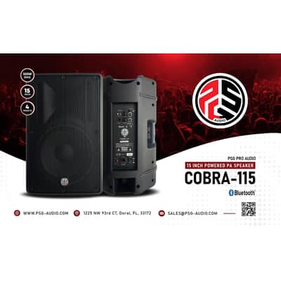 (2) PSG Audio Cobra 15" 1600 Watt, (2)PSG Audio CHAOS 18 2400 Watts Sub, (2) Poles, (4) XLR Cables Bundle image 6