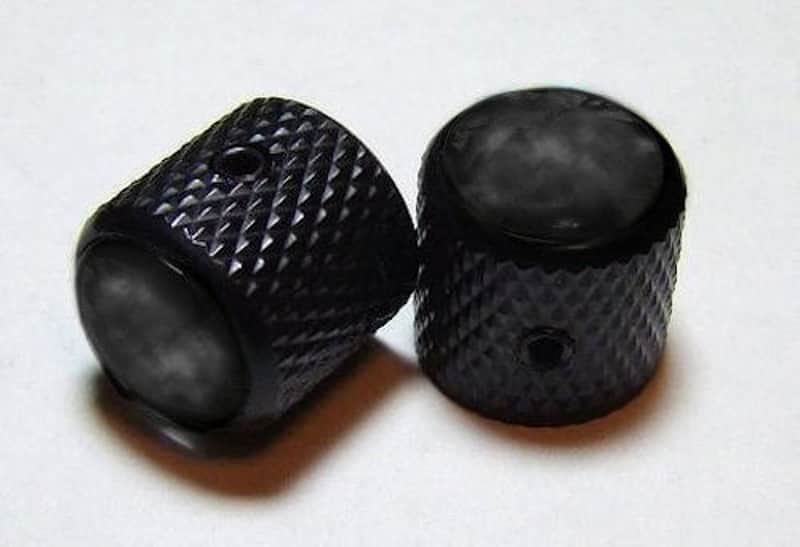 Guitar Parts METAL DOME KNOBS Knurled Barrel 1/4inHole - BLACK PEARL TOP - Set of 2 - BLACK image 1