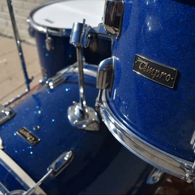 Vintage Pearl Kit "Tempro"  Drum Set with Snare in Blue Sparkle 20, 14, 12, 16 image 6