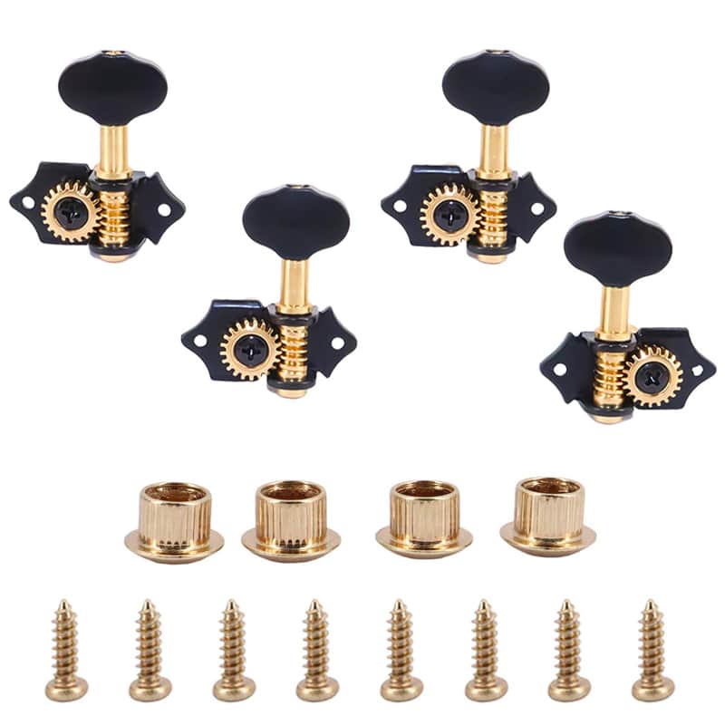 2R2L Black-Plated Tuning Peg Machine Head Tuners For 4 String Ukulele Guitar Bass-Gear Ratio 1:19 Bass Tuning Key Pegs Machine Head Replacement (GC501B) image 1