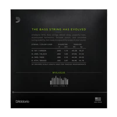 D'Addario 4er Bass NYXL 45-105 45-65-85-105, NYXL45105 - String Set for 4 String Bass Guitar image 2