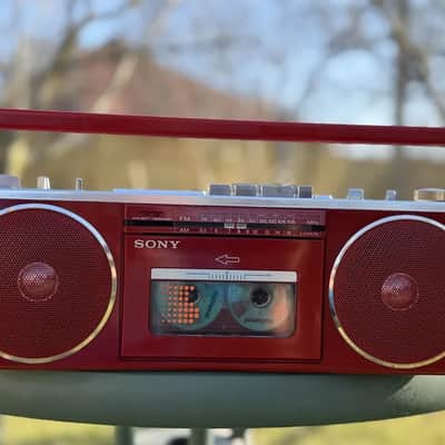 Sony CFS-6 Rare Vintage MINT Red Slim Cassette Boombox Warranty Tested Serviced image 2