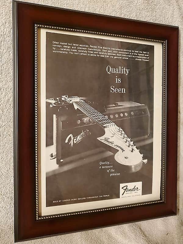 1963 Fender Promotional Ad Framed Jaguar & Blonde Band Master Original image 1