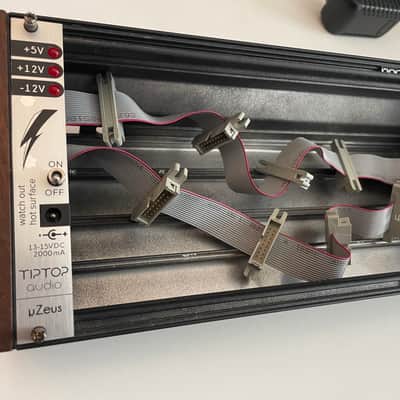Moog 60hp Eurorack Skiff Case with TipTop Uzeus Power - Black and wood image 3