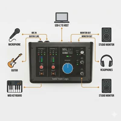 Solid State Logic SSL 2+ MKII USB-C + Audio Interface 2-Input x 4-Output USB Audio Interface for MacOS, iOS & Windows - Black image 4
