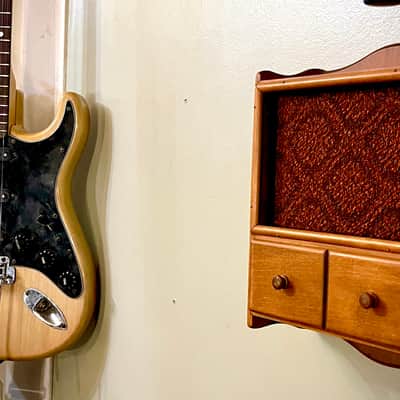 Rotary Connection Mini wallhanging guitar speaker cab. 5” Jensen Mod 5/30 speaker. Lil’ drawer for picks. Vintage style/sound. 2026 - Wood image 1