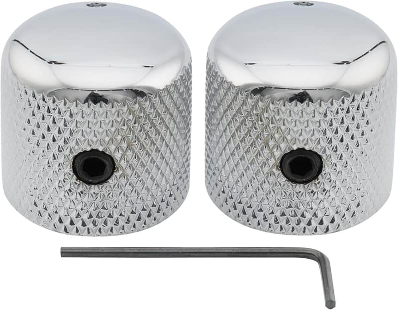 Dome Knobs Universal Fitting Control Knobs with Set Screw and Indicator Dot for Electric Guitar or Bass, Chrome (Set of 2) image 1