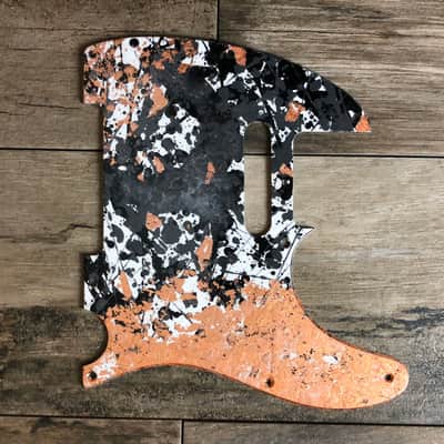 Pickguard Fender Telecaster style ABSTRACT black white copper leaf scratchplate S painted image 1