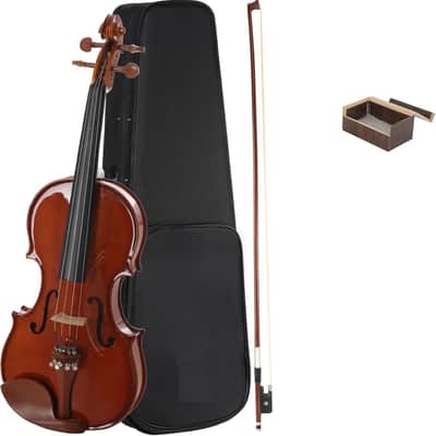 1/2 Size Natural Varnish Violin for Beginners, Hand-Carved Solid Spruce Top, Maple Back & Sides, Full Fiddle Kit with Hard Case, Bows, Rosin, Shoulder Rest, Lesson Book image 1