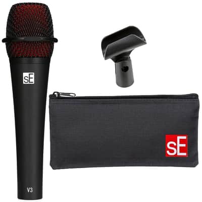 Liquid Audio sE Electronics V3 Cardioid Dynamic Vocal Microphone Bundle w/Pig Hog PHM10 8mm Mic Cable Polishing Cloth image 4