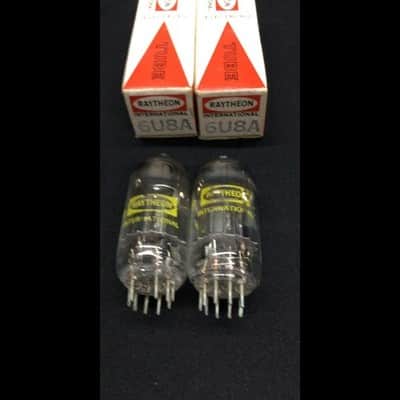 MATCHED PAIR RAYTHEON 6U8A Black Plate Vintage Vacuum Tubes TESTED 8.9666 image 1