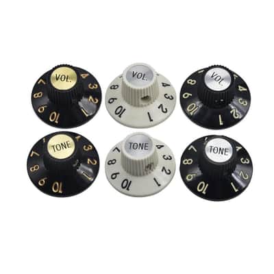 4 Pcs Witch Hat Knobs with Set Screw 1/4" Guitar Bass Knobs 2 Volume 2 Tone for 72 Telecaster Custom/Jazzmaster/Guitar Amplifiers Black with Gold Cap image 2
