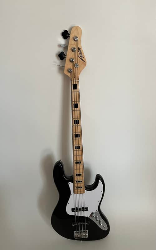Austin AJB300BK Bass Electric Guitar 4 String Righthand Double Cut-A-Way AJB300BK Vintage Bass Black Solid Body image 1