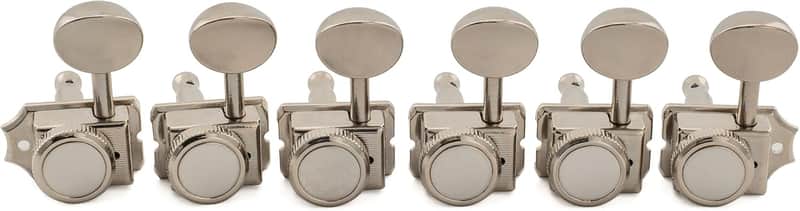Left-Handed 6-in-line 14:1 Ratio Semi Closed Locking Machine Heads Tuners with Oval Button for Electric Guitar, Nickel image 1