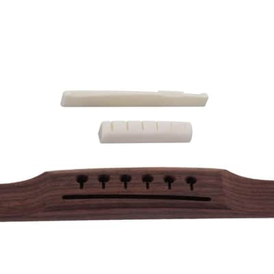 Rosewood Left-handed Slotted 6-String Martin Style Bridge set with Real Bone Saddle and Nut for Acoustic Guitar Replacement Parts image 4