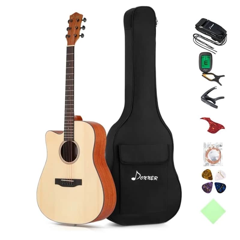 Left Handed Acoustic Guitar Cutaway 41 Inch Full Size Guitar Set image 1