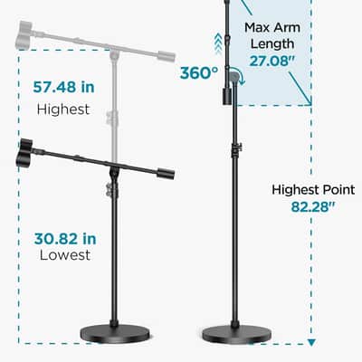 Mic Stand, Max Height 82.28" Microphone Stand Floor Detachable Boom Mic Arm Stands With Weighted Base For Quadcast Sm58 Samson Q2U Fifine K669B Singing Stage image 4