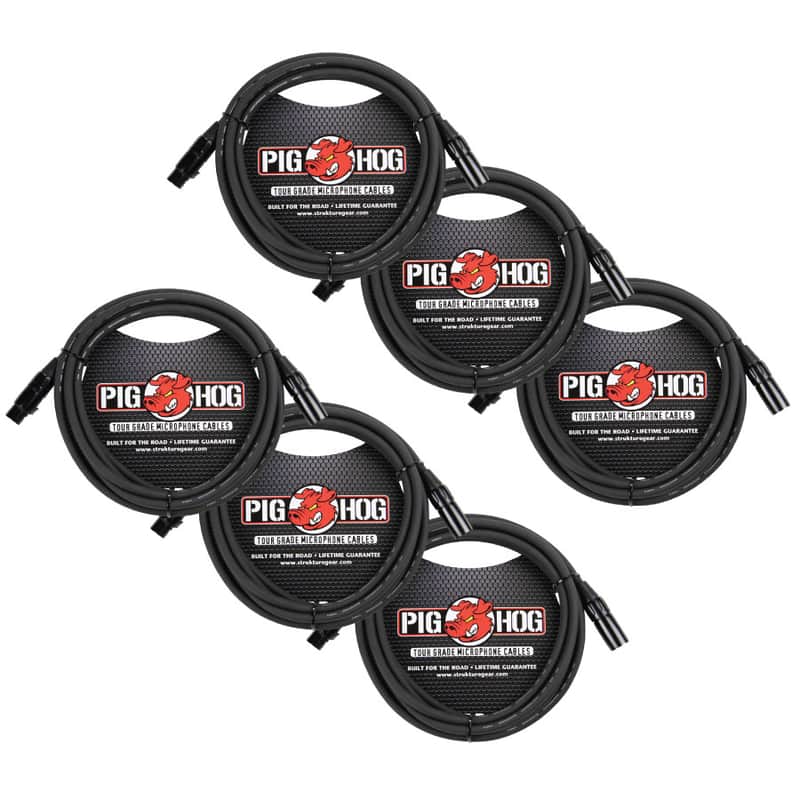 6 Pack Pig Hog PHM10 Tour-Grade XLR Male to Female Mic Cable - 10' image 1