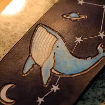 burnyblack custom made guitar strap - whale dark navy image 6