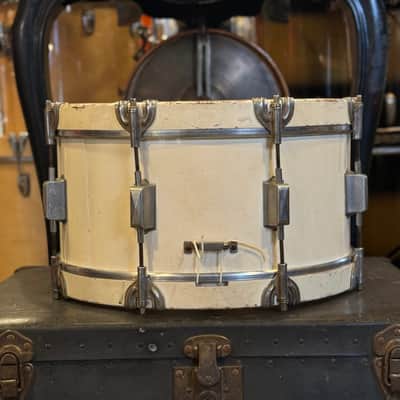 VINTAGE 1938 Leedy 7x14 Wood Hoop Snare Drum in White Duco Paint w/ Wood Hoops image 3