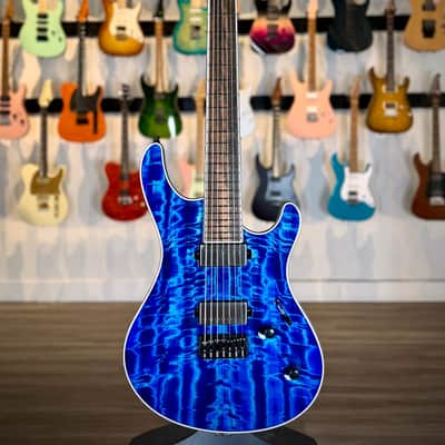 Mayones Custom Shop Regius 7 String - Blue Spirit Gloss - 4A Curly Poplar Top image 4
