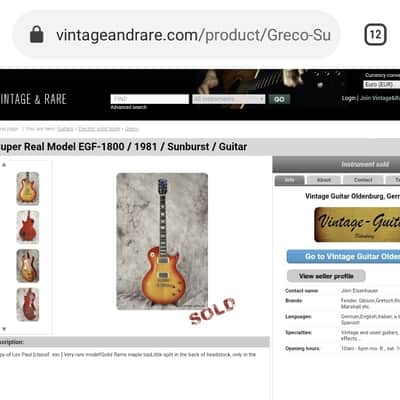 Solid Flame Maple Top Greco Egf-1800 Sunburst Super Real 1981 DryZ Brazilian Fretboard 1 piece body - Neck split - read descriptions image 21