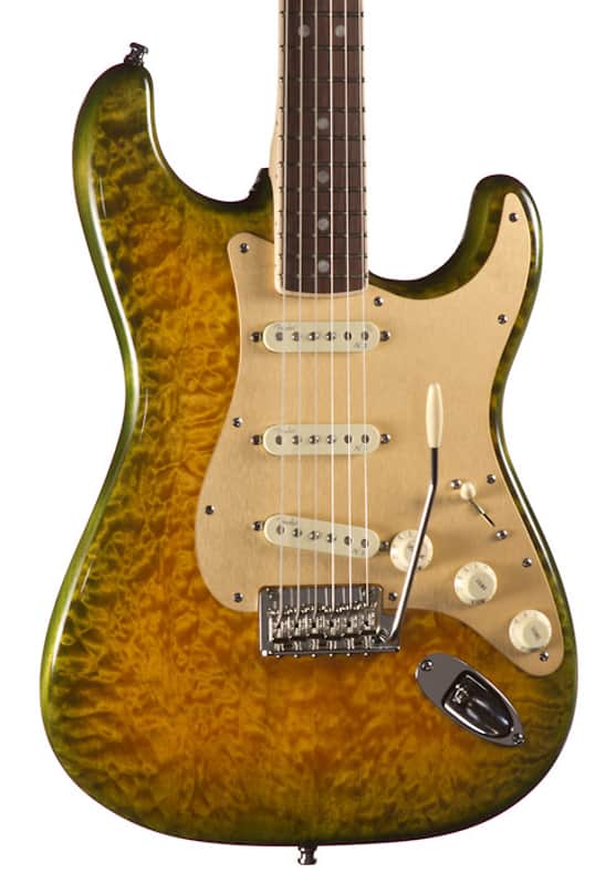 2013 Fender Select Stratocaster, Extremely Limited Edition Green/Orange Quilt Top image 1