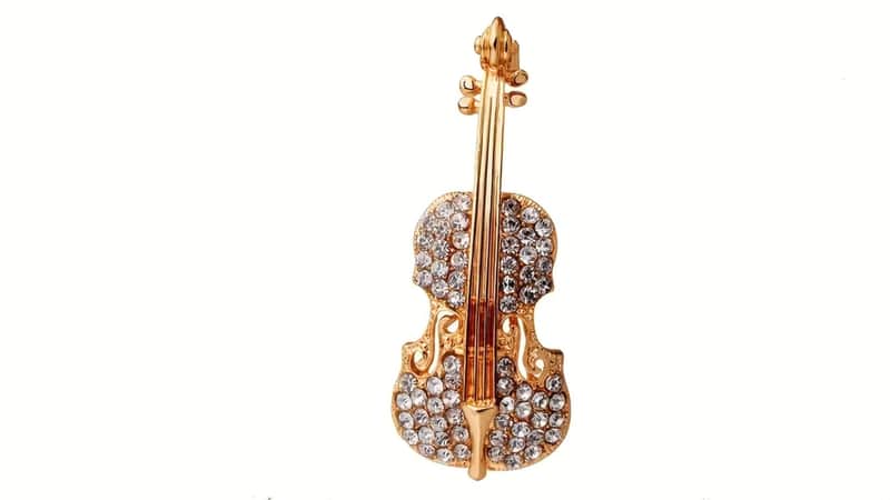 Golden Violin Rhinestone Viola Cello Brooch Pendant Pin - Show Passion & Fashion for the Art & Music Lifestyle - Performance image 1