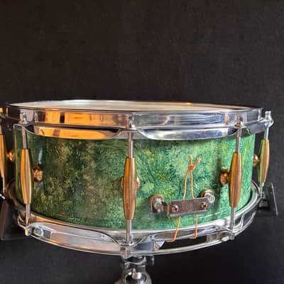 GAM (Gli Antichi Mestieri)  14x5 Wood Snare Drum Early-mid 2000’s - Green Marbled Lacquer image 3