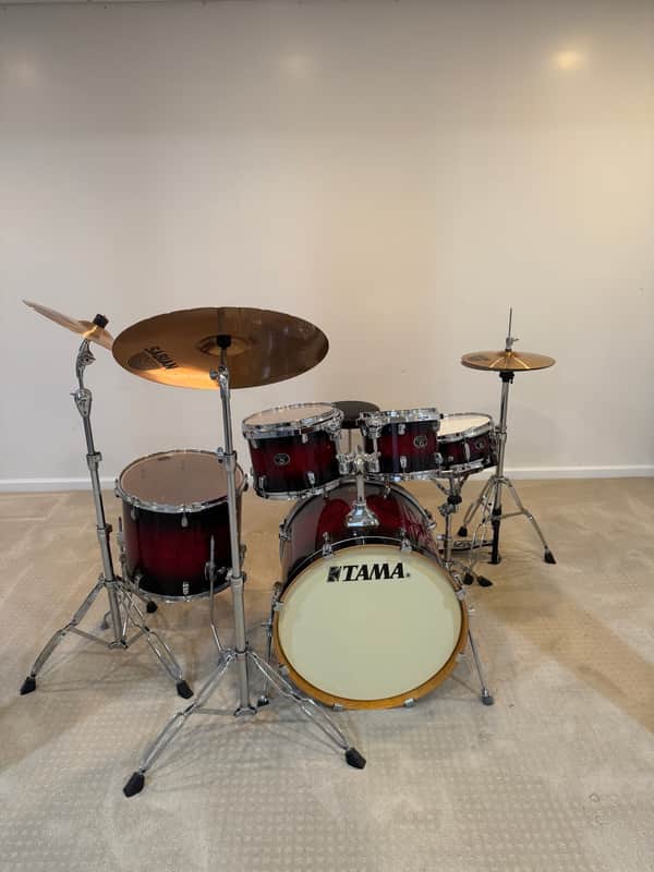 Tama VP52KRSTRB Silverstar 10/12/16/22/5x14" 5pc Birch Shell Pack 2010s - Transparent Red Burst image 1