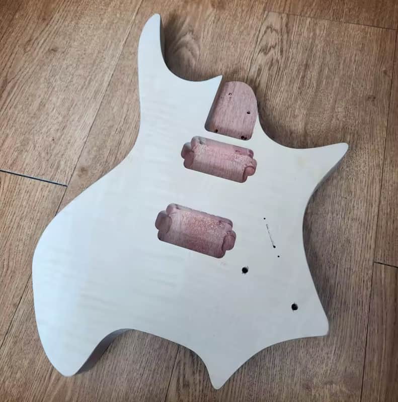 HH Headless Guitar Solid Mahogany Body with Tiger Veneer Maple Top image 1