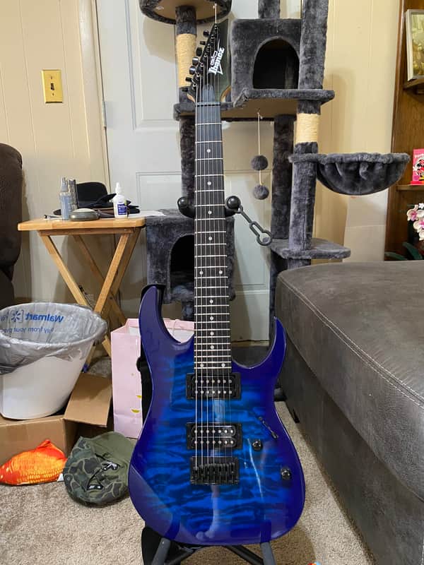 Ibanez Gio GRG7221QA-TBB 7-string in Transparent Blue Burst with Purpleheart Fretboard 2020-2021 model year image 1