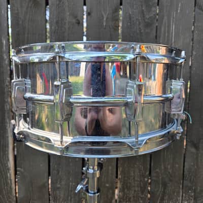Ludwig No. 402 Supraphonic 6.5x14" 10-Lug Aluminum Snare Drum with Rounded Blue/Olive Badge 1979 - 1984 - Chrome-Plated image 7
