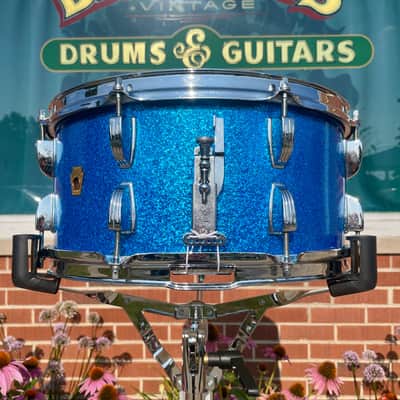 1960s Ludwig School Festival 6.5x14 Snare Drum Blue Sparkle COB image 4