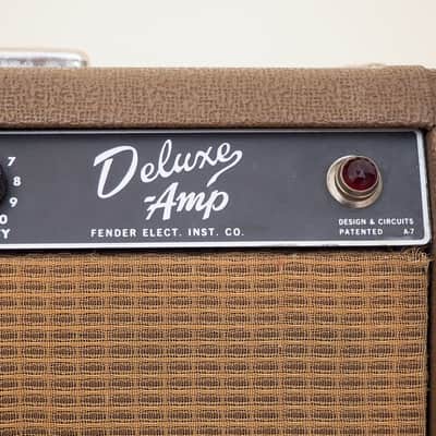 1963 Fender Deluxe Brownface Vintage Pre-CBS Tube Guitar Amp 1x12 w/ Oxford 12K5 image 3