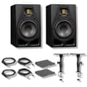 Adam Audio A7V Studio Monitor (Pair) with Clamp-On Studio Monitor Stands, Large Isolation Pads, Balanced Interconnect Cables, and XLR Cables